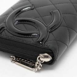 Pre Owned Chanel Black Leather CC Cambon Ligne Zip Around Wallet