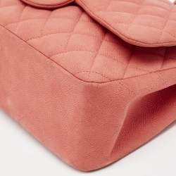 Pre Owned Chanel Coral Pink Caviar Leather Jumbo Classic Double Flap Bag
