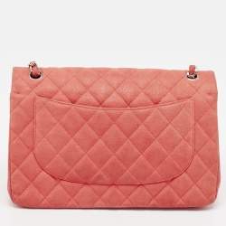 Pre Owned Chanel Coral Pink Caviar Leather Jumbo Classic Double Flap Bag