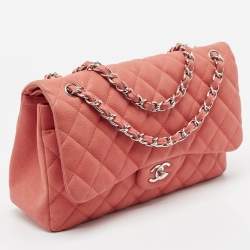 Pre Owned Chanel Coral Pink Caviar Leather Jumbo Classic Double Flap Bag