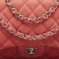 Pre Owned Chanel Coral Pink Caviar Leather Jumbo Classic Double Flap Bag
