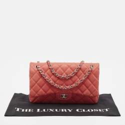 Pre Owned Chanel Coral Pink Caviar Leather Jumbo Classic Double Flap Bag