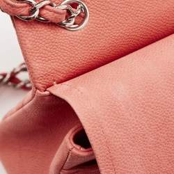 Pre Owned Chanel Coral Pink Caviar Leather Jumbo Classic Double Flap Bag