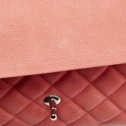 Pre Owned Chanel Coral Pink Caviar Leather Jumbo Classic Double Flap Bag