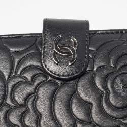 Chanel Black Leather CC Camellia French Wallet