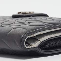 Chanel Black Leather CC Camellia French Wallet