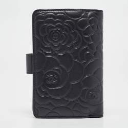 Chanel Black Leather CC Camellia French Wallet