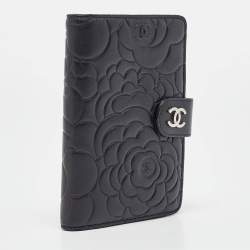 Chanel Black Leather CC Camellia French Wallet