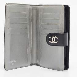 Chanel Black Leather CC Camellia French Wallet
