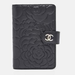 Chanel Black Leather CC Camellia French Wallet
