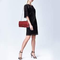 Pre Owned Chanel Red Caviar Leather Medium Classic Double Flap Bag