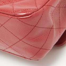 Pre Owned Chanel Red Caviar Leather Medium Classic Double Flap Bag