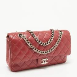 Pre Owned Chanel Red Caviar Leather Medium Classic Double Flap Bag