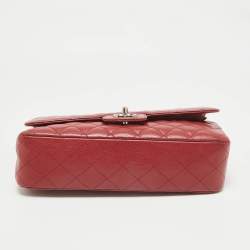 Pre Owned Chanel Red Caviar Leather Medium Classic Double Flap Bag
