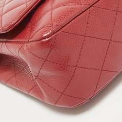 Pre Owned Chanel Red Caviar Leather Medium Classic Double Flap Bag