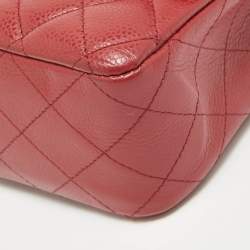 Pre Owned Chanel Red Caviar Leather Medium Classic Double Flap Bag