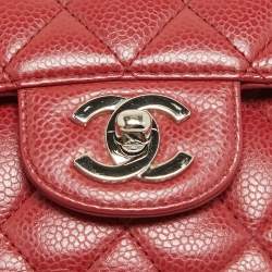 Pre Owned Chanel Red Caviar Leather Medium Classic Double Flap Bag