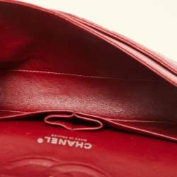 Pre Owned Chanel Red Caviar Leather Medium Classic Double Flap Bag