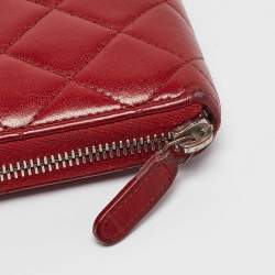 Chanel Red Quilted Leather CC Zip Continental Wallet