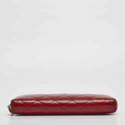 Chanel Red Quilted Leather CC Zip Continental Wallet