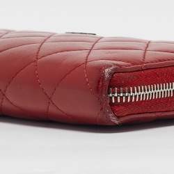 Chanel Red Quilted Leather CC Zip Continental Wallet