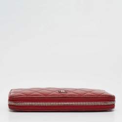 Chanel Red Quilted Leather CC Zip Continental Wallet