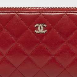 Chanel Red Quilted Leather CC Zip Continental Wallet