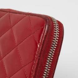 Chanel Red Quilted Leather CC Zip Continental Wallet