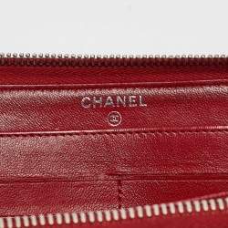 Chanel Red Quilted Leather CC Zip Continental Wallet