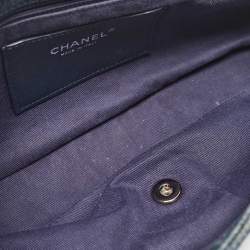 Pre Owned Chanel Blue Quilted Denim CC Camelia Embroidered Flap Bag