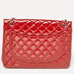 Chanel Red Quilted Patent Leather Maxi Classic Double Flap Bag