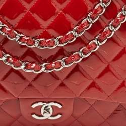 Chanel Red Quilted Patent Leather Maxi Classic Double Flap Bag