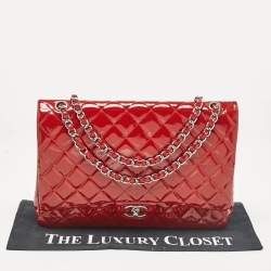 Chanel Red Quilted Patent Leather Maxi Classic Double Flap Bag