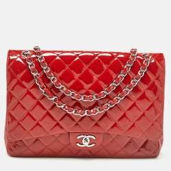 Chanel Red Quilted Patent Leather Maxi Classic Double Flap Bag