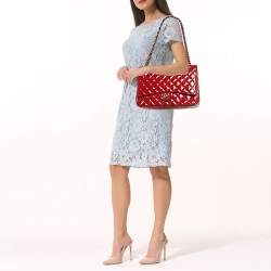 Chanel Red Quilted Patent Leather Maxi Classic Double Flap Bag