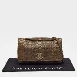 Pre Owned Chanel Olive Green Python Paris-Byzance Flap Bag 