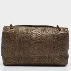 Pre Owned Chanel Olive Green Python Paris-Byzance Flap Bag 