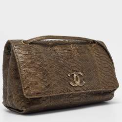 Pre Owned Chanel Olive Green Python Paris-Byzance Flap Bag 