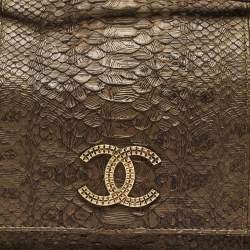 Pre Owned Chanel Olive Green Python Paris-Byzance Flap Bag 