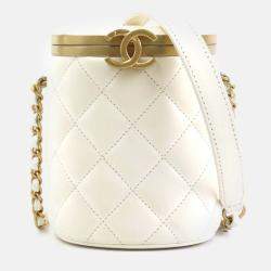 Chanel Off-White Gold Leather Matelasse Shoulder Bag