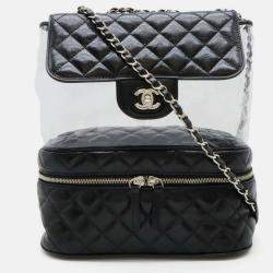 Chanel Vinyl Black Leather Matelasse Coco Mark Chain Shoulder Bag