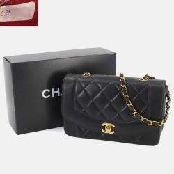 Chanel Black Leather Diana Matelasse 22 Chain Shoulder Bag