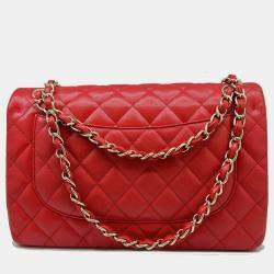 Pre Owned Chanel Cabiah Red Deca Matelasse 30 Shoulder Bag
