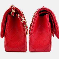 Pre Owned Chanel Cabiah Red Deca Matelasse 30 Shoulder Bag