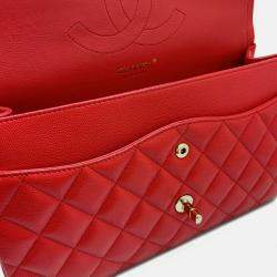 Pre Owned Chanel Cabiah Red Deca Matelasse 30 Shoulder Bag