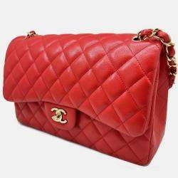 Pre Owned Chanel Cabiah Red Deca Matelasse 30 Shoulder Bag