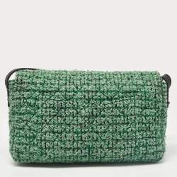 Pre Owned Chanel Green/Black Leather Tweed Reissue 2.55 Flap Bag