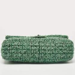 Pre Owned Chanel Green/Black Leather Tweed Reissue 2.55 Flap Bag