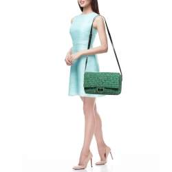 Pre Owned Chanel Green/Black Leather Tweed Reissue 2.55 Flap Bag