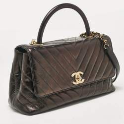 Chanel Black Chevron Leather Small Coco Top Handle Bag